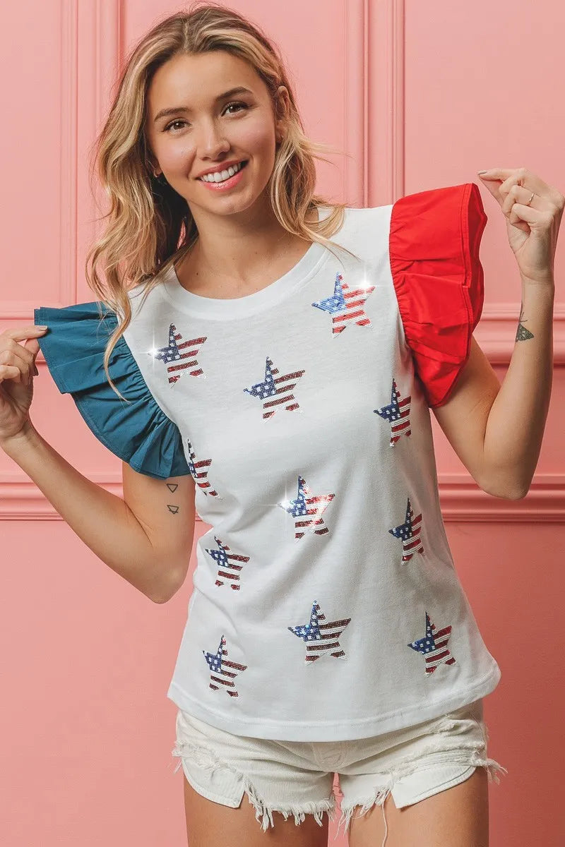 BiBi American Flag Sequin Stars Top - Love Salve